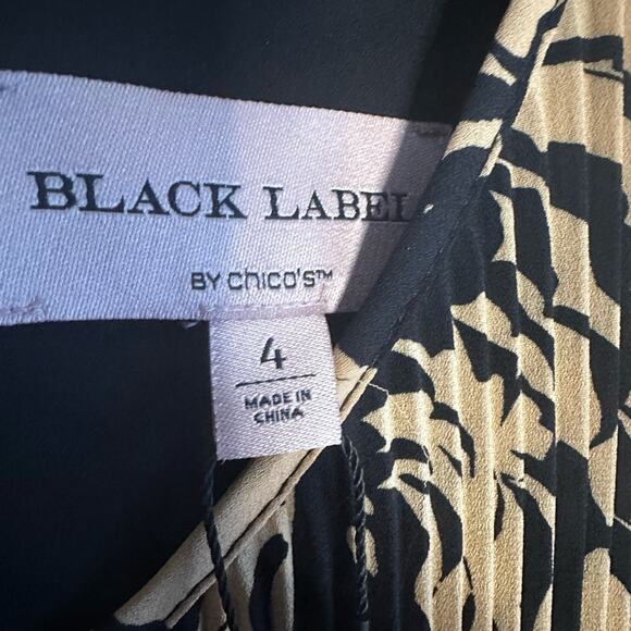 NEW Chico’s Floral Pleated Tiered Dress Black Label Tan Cocktail Party High Neck - Picture 8 of 10